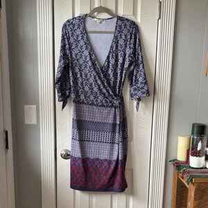 Uttam London Navy and Burgundy Long Sleeve Dress